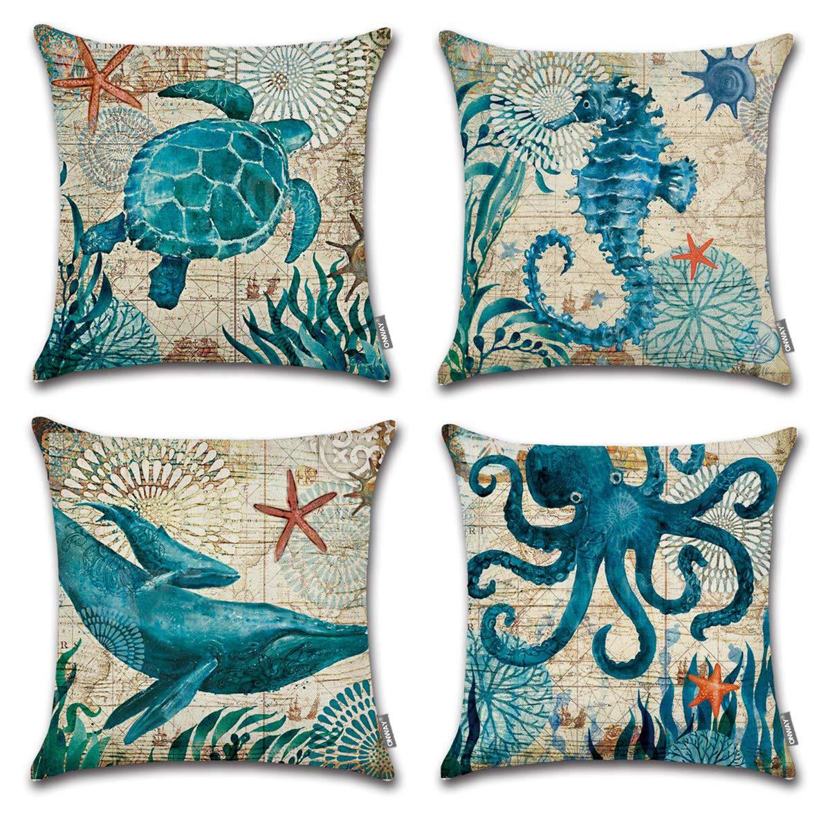 Ocean Park Cotton Linen Theme Decorative Pillow Cover Case 18 Inch