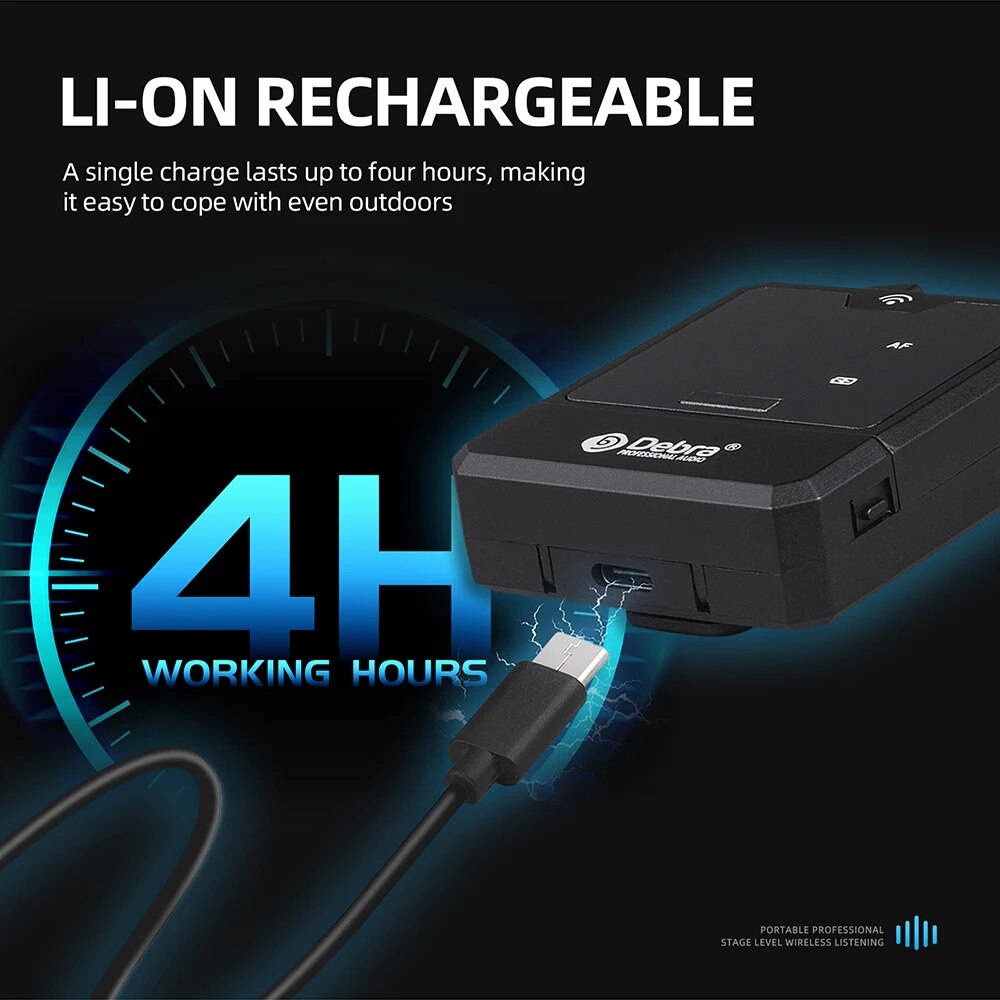 Debra Audio-Mini UHF IEM Wireless In-Ear Monitor System Rechargeable Portable for Music Audio Monitoring Live Broadcast. 