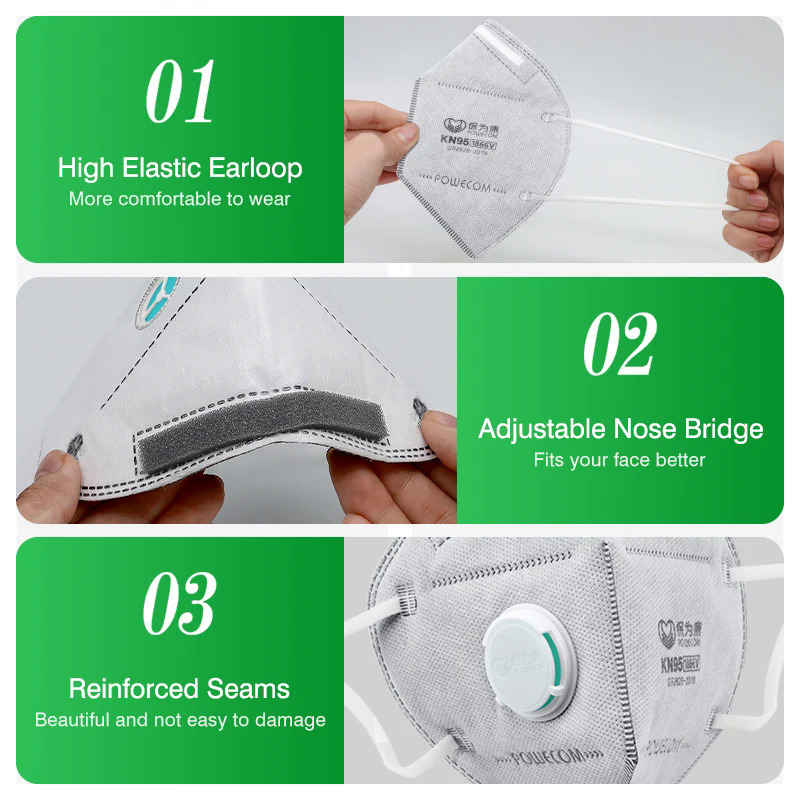 KN95 Mask POWECOM Reusable Face Masks with Breathing Valve 6 Layer Protection Dustproof Mouth Mask Activated Carbon Mascarillas. 