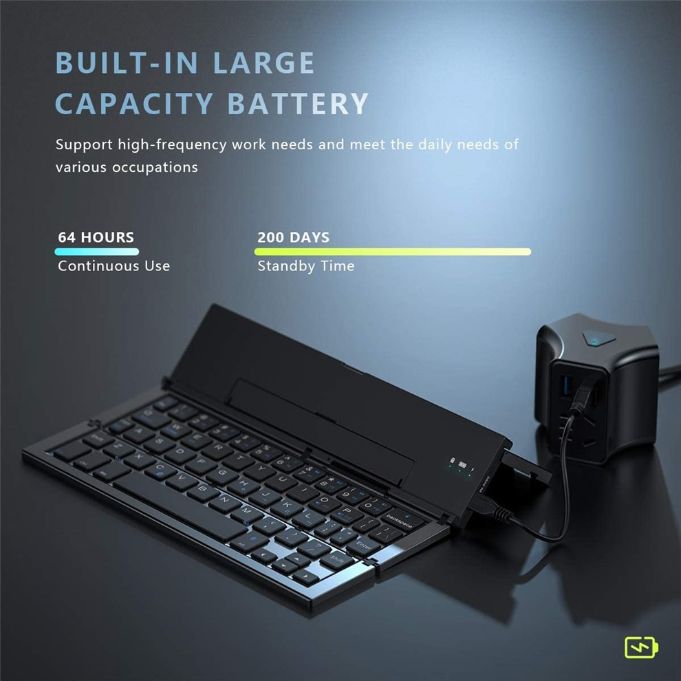 BOW Folding Keyboard Wireless Rechargeable Foldable Bluetooth Keyboard Pocket Keyboard with Pocket Size for Phone iPad. 