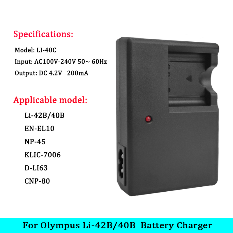 LI-40C Charger for Camera Olympus LI-42B,LI-40B,LI-41C,EN-EL10,NP-45,KLIC-7006,D-LI63,CNP-80 battery charger LI40B,LI42B,LI40C. 