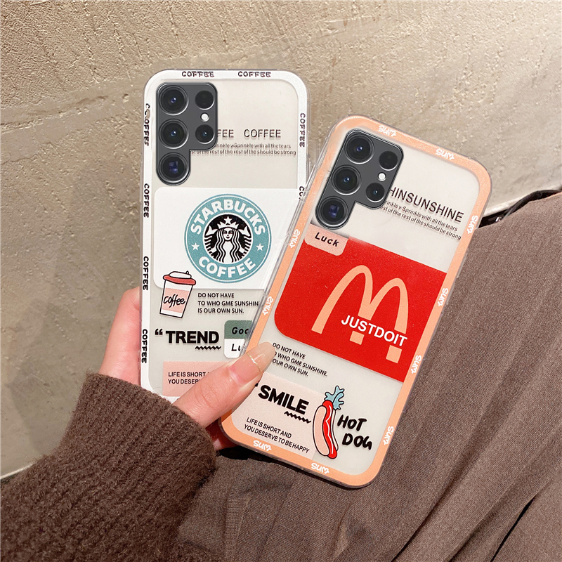 For Samsung Galaxy S24 Ultra S24 Plus Case Cartoon Hamburger Coffee Pattern TPU Soft Fashion Shockproof Transparent for Galaxy S24 Plus S24 Ultra Back Cover