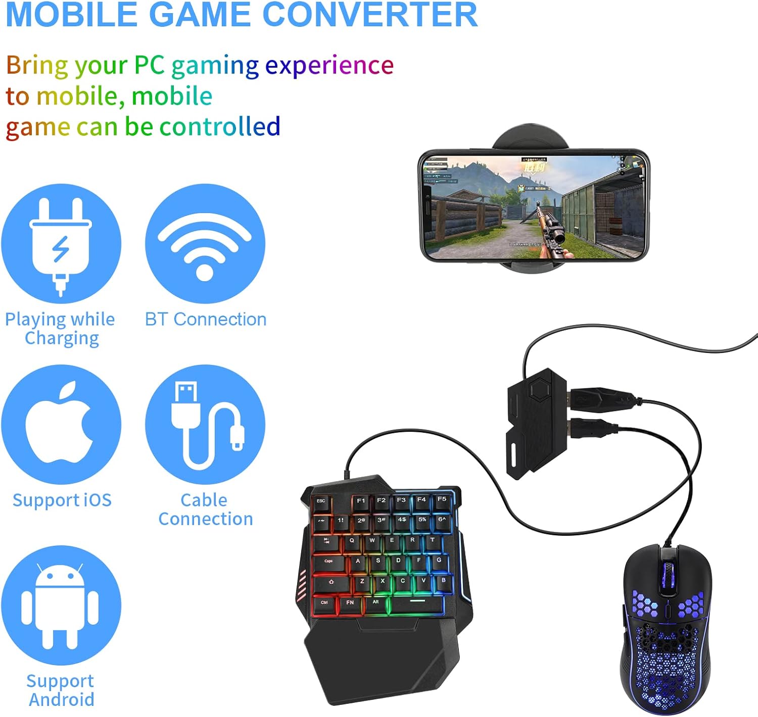 5 In 1 Combo Gaming Keyboard And Mouse Wireless Bluetooth For PC Smartphone PUBG Mobile Game Accessories. 