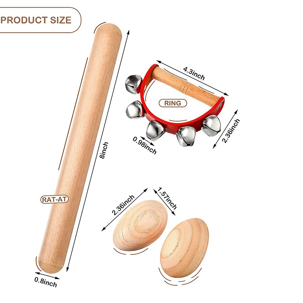 Musical Percussion Instent Set,Rhythm Sticks + Wood Egg Shakers + Tambourine Jingles Bell,for Christmas Kids Party