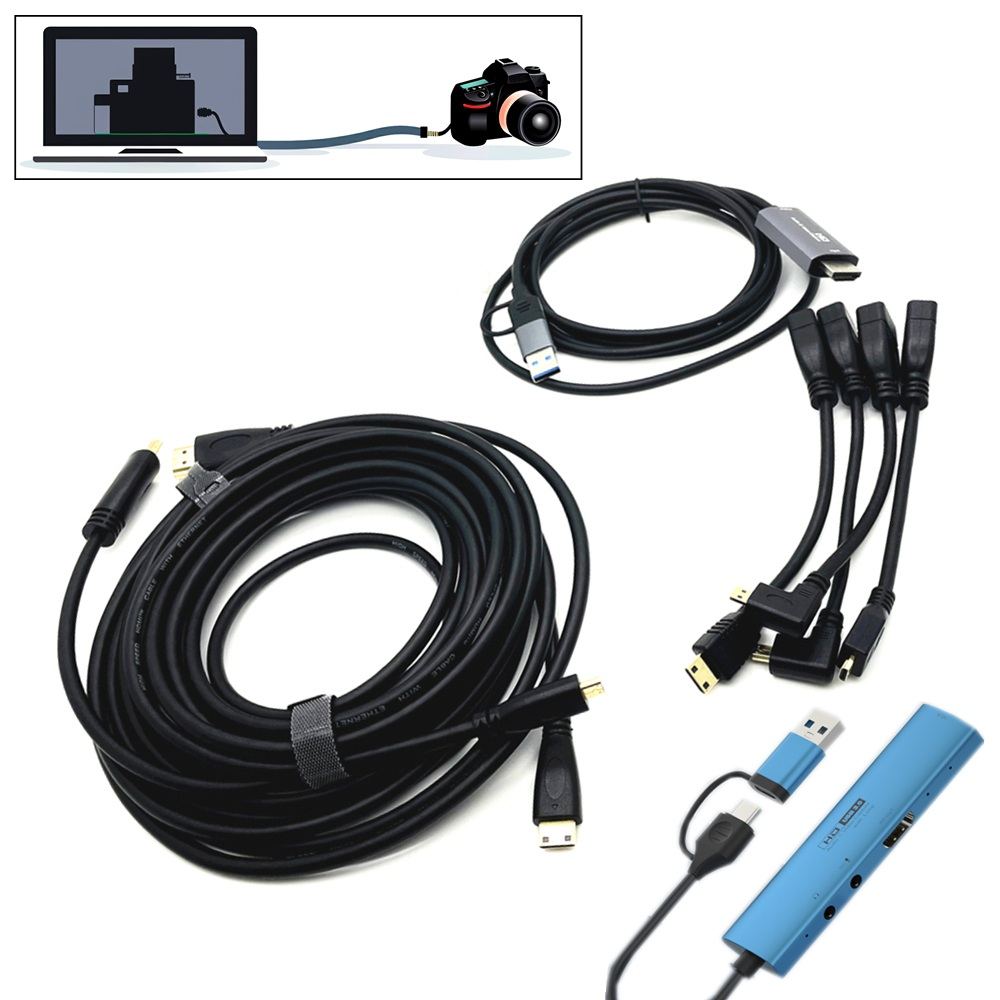 2in1 USB Type-C to Micro / Mini HDMI-compatible Video Capture Card Live Streaming Cable for Sony Canon Nikon Fuji Camera PC 4K