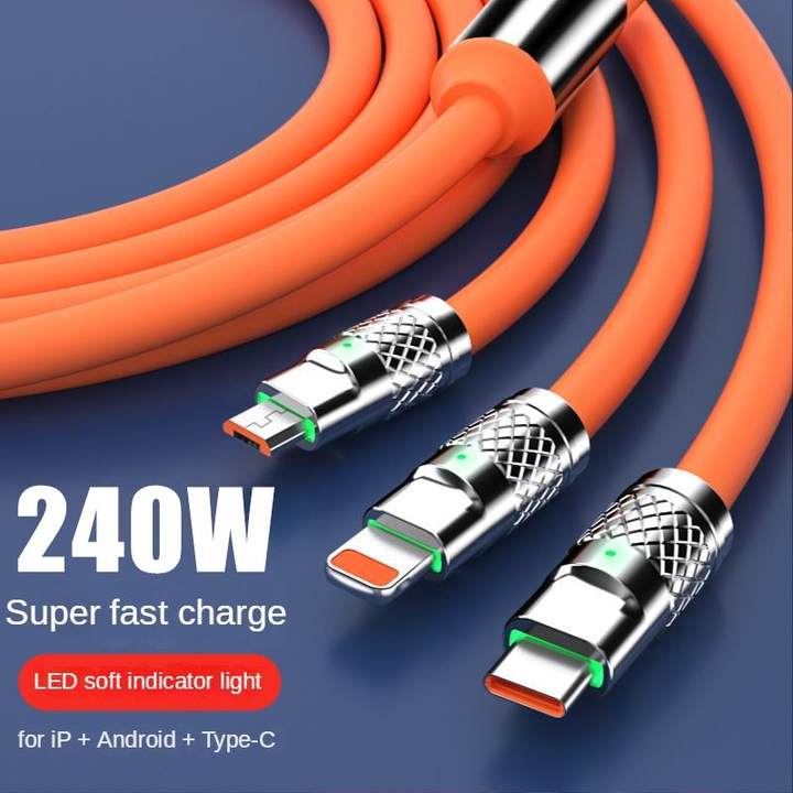 ZHIKE Charger for Android Type C Micro USB iOS 3 in 1 Connector Super Fast Charging cord with Adaptor 240W Data Cable Maximum Support 120Watts 6A and Adapter Silicone Zinc Alloy Charging Cable for iPhone IOS Xiaomi OPPO VIVO Huawei Samsung Galaxy. 