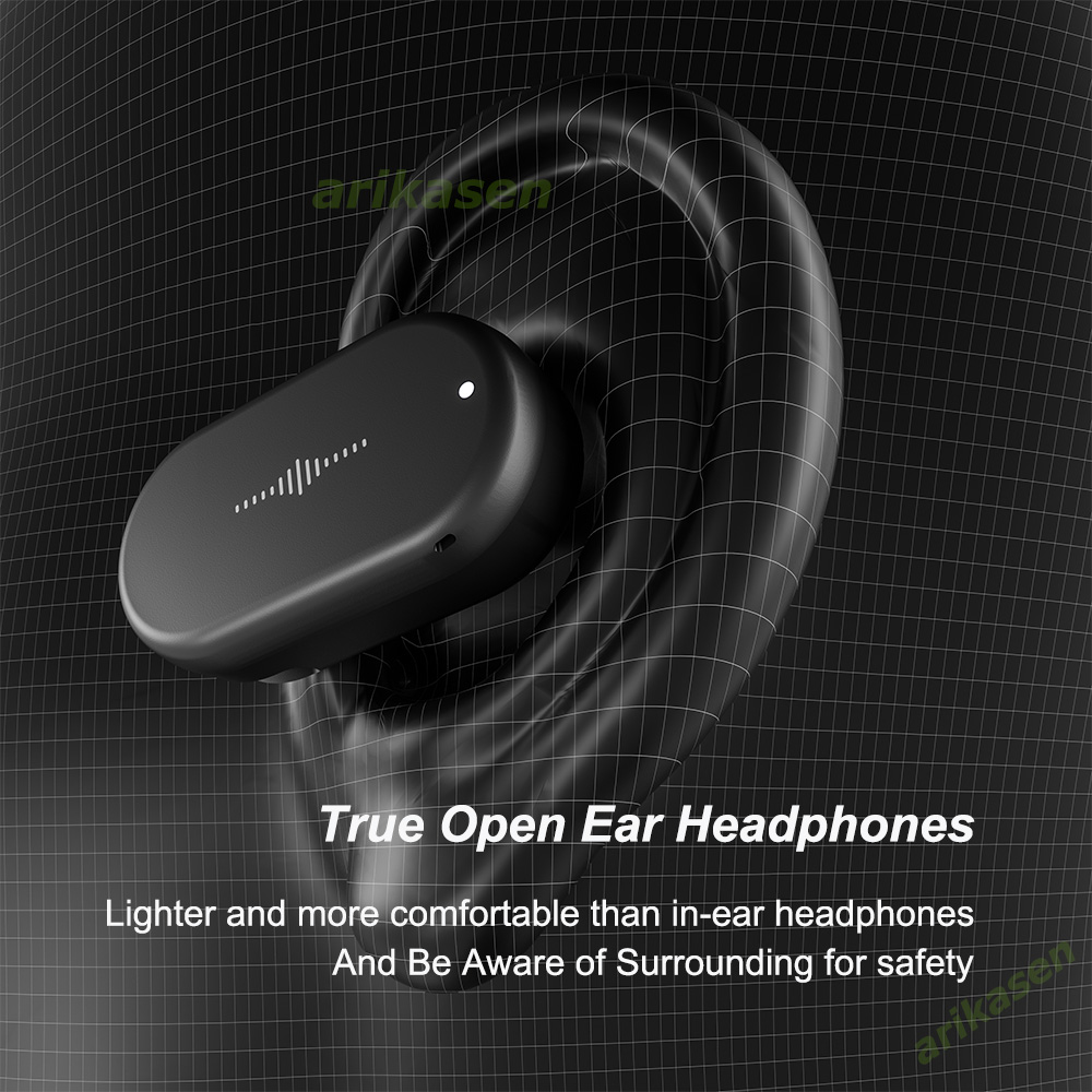 Wireless Headphones TWS Open Ear with Rotatable Earhooks Bluetooth 5.3 Earphones True Open Ear Earbuds Deep Bass with Case Mics. 