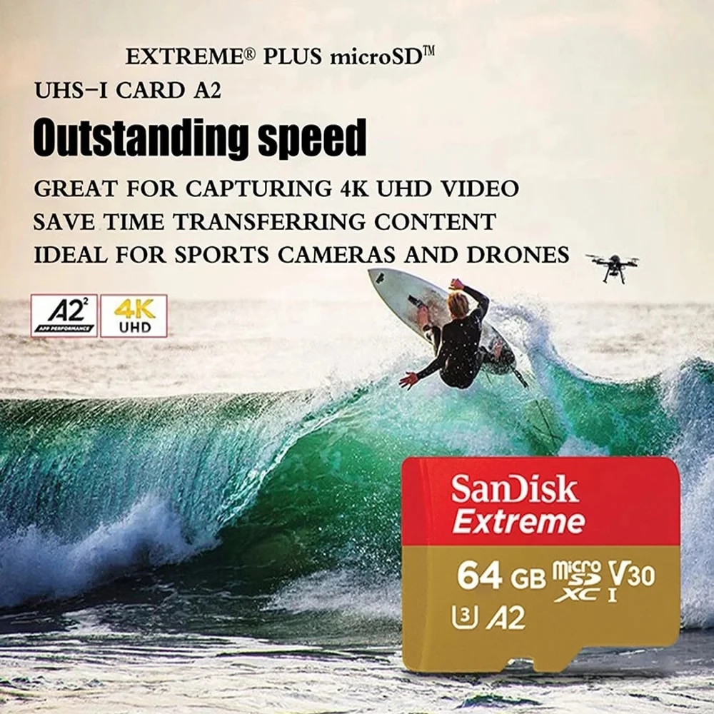 Sandisk Original Memory Card Extreme Micro SD Card A2 A1 V30 U3 Flash Cards 64GB 32GB TF Card 128GB Memory Microsd For DJI. 