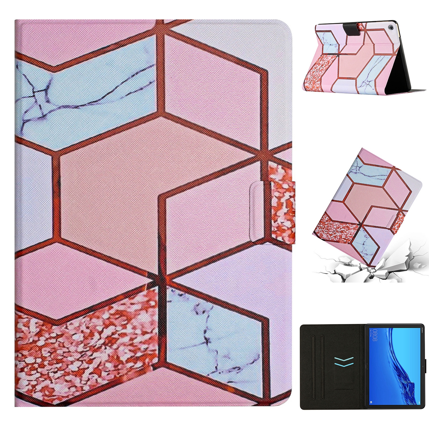 For Huawei MediaPad M5 Lite Marble Pattern Leather Case
