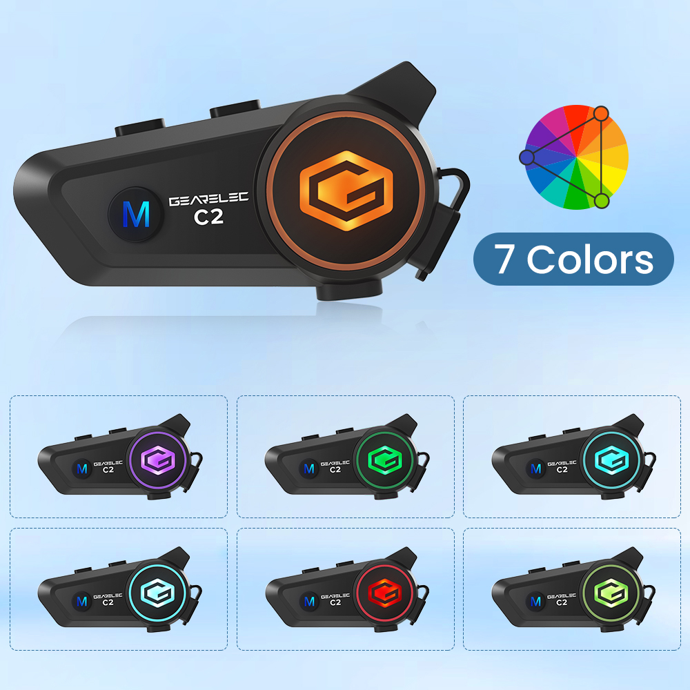 GEARELEC C2 Motorcycle Helmet 5.3 Bluetooth Intercom Headset 50m 2-Rider IP67 Waterproof BT Wireless Communication Multicolor. 