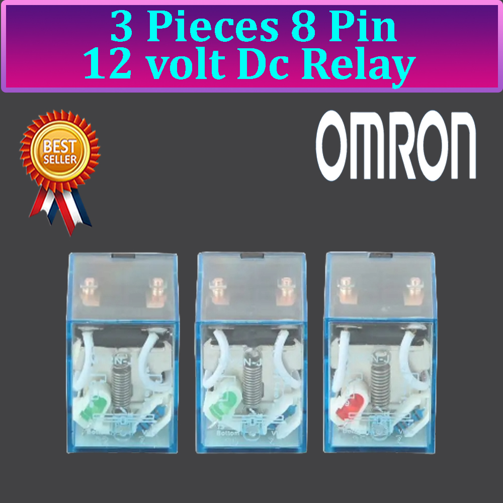 3 Pieces Omron DC 12V 5A Coil 8 Pin DPDT Power Electromagnetic Relay. 