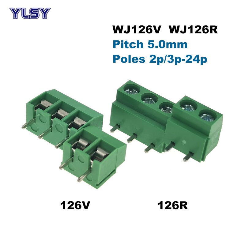 5Pcs Pitch 5.0mm Screw Terminal Block Wire Connector Straight Right Angle Pin 2/3P Morsettiera Cable 1.5/2.5mm2 10-20A. 