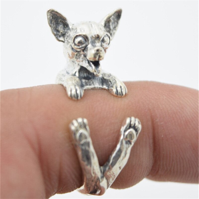 【VisioN Shop】Cute Fashion Jewelry Little Chihuahua Dog Women Kids Adjustable Ring Animal. 