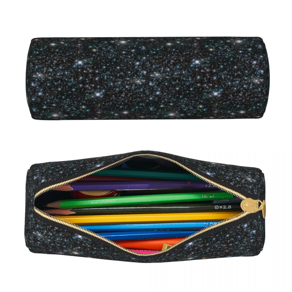 Galaxy Stars Round Pencil Case Stars Cosmic Outer Space Universe Black Boy Girl Simple Leather Pencil Box Stationery Pen Bags. 