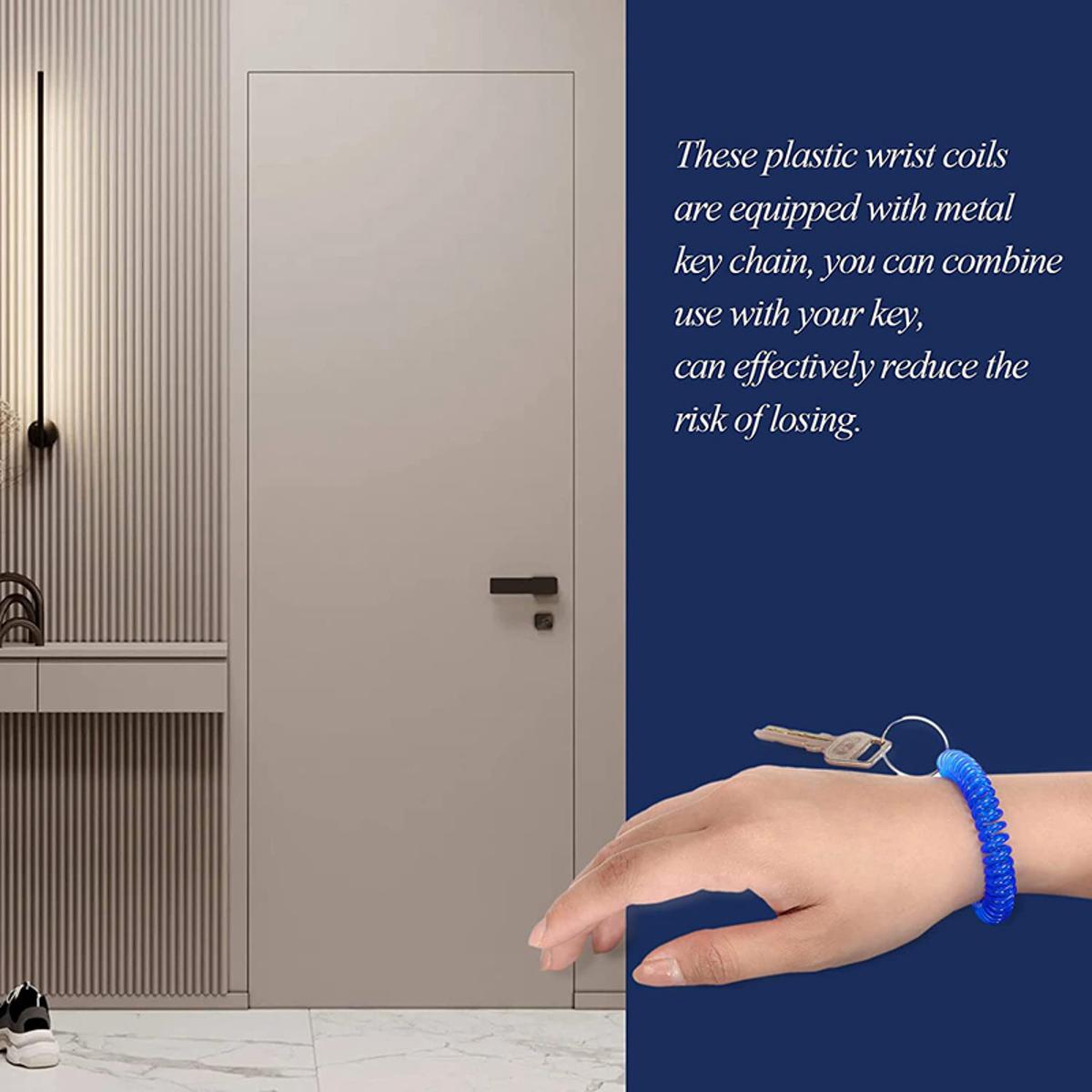 FORIDE 100 Pcs Colorful Spring Wrist Coil Keychain Stretchable Wrist Keychain Bracelet Wrist Coil Wrist Band Key Ring Chain