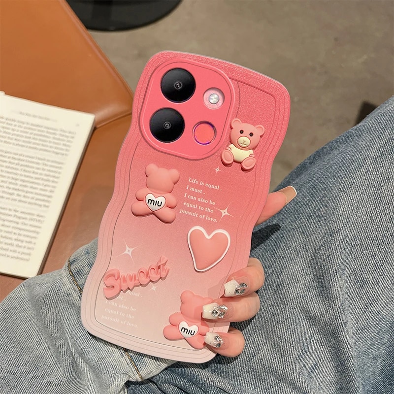 For Infinix Smart 7 Case Soft Silicone Waves Back Cover 3D stereoscopic Cute Bear Infinix Smart7 Phone Case. 