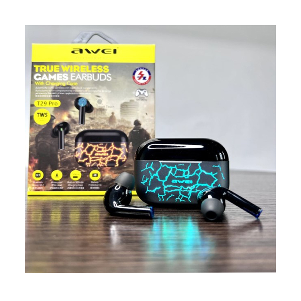Awei T29 Pro True Wireless Games Earbuds With Dynamic Color Changing Charging Case. 