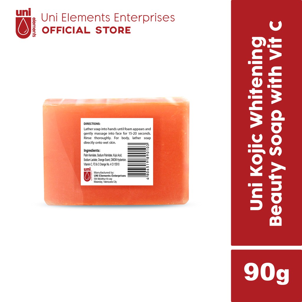 Kojic Whitening Soap with Vitamin C permanent whitening (Men & Women) face and body soap for instant result of popular Philippine's Uni brand 90 gm,  Lightening, Instant whitening, tan removal, pigmentation reducing soap bar. 