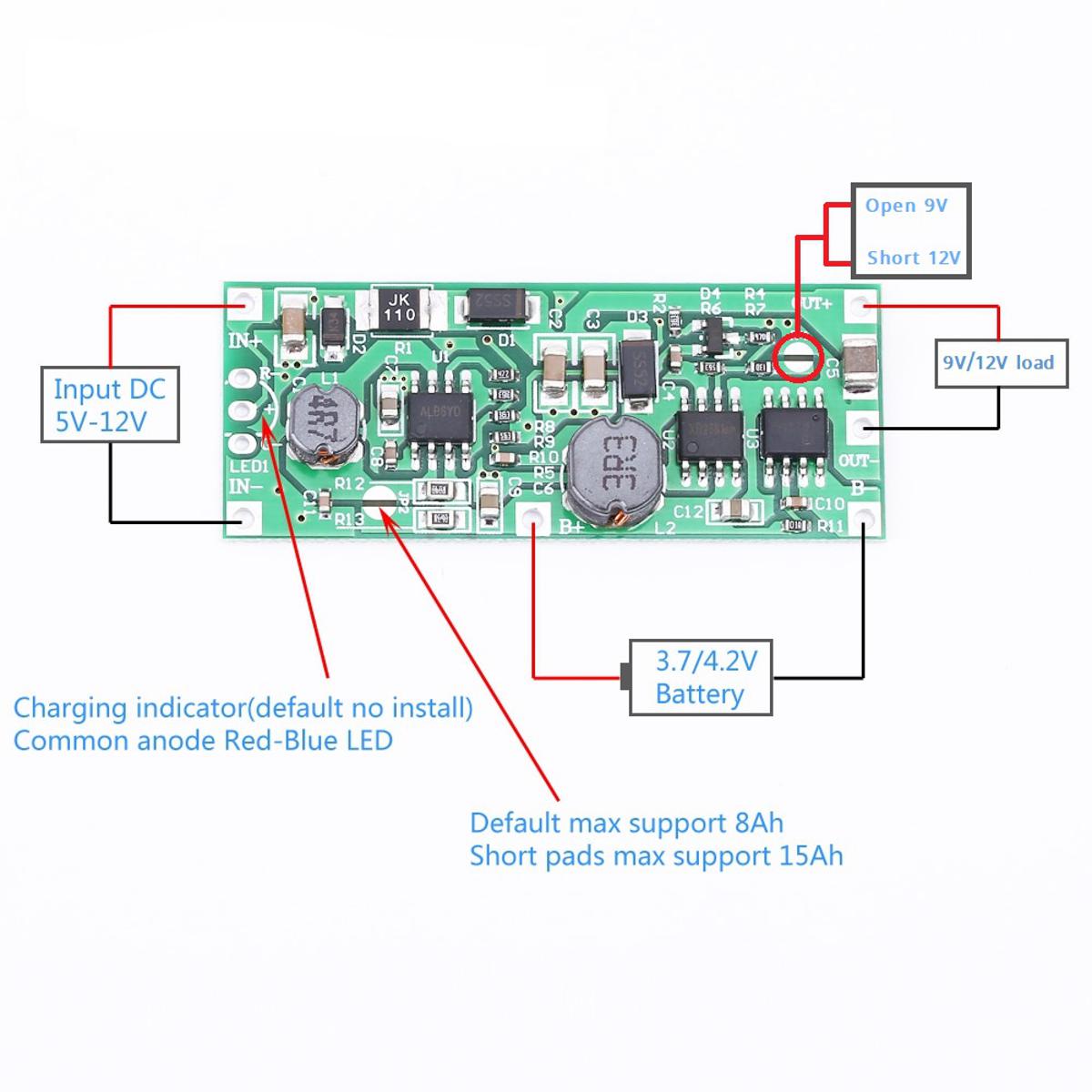 DC UPS 5V-12V to 9V 12V 1A Uninterrupted Charging Module 18650 Lithium Battery Boost Step Up Power Supply Voltage Converter Board