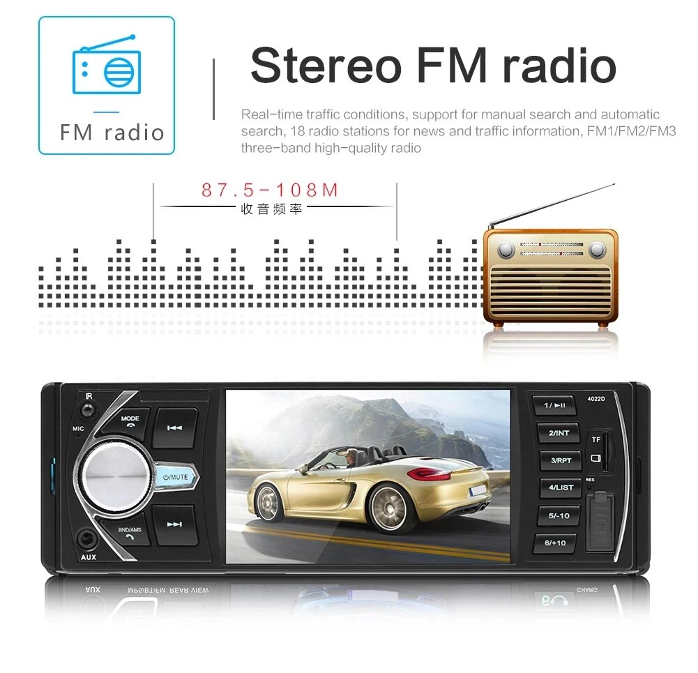 Car Radio MP5/MP4 Player 1 DIN BT FM AUX RCA USB TF Support To Disc Control Camera 1DIN Music and Video Player. 