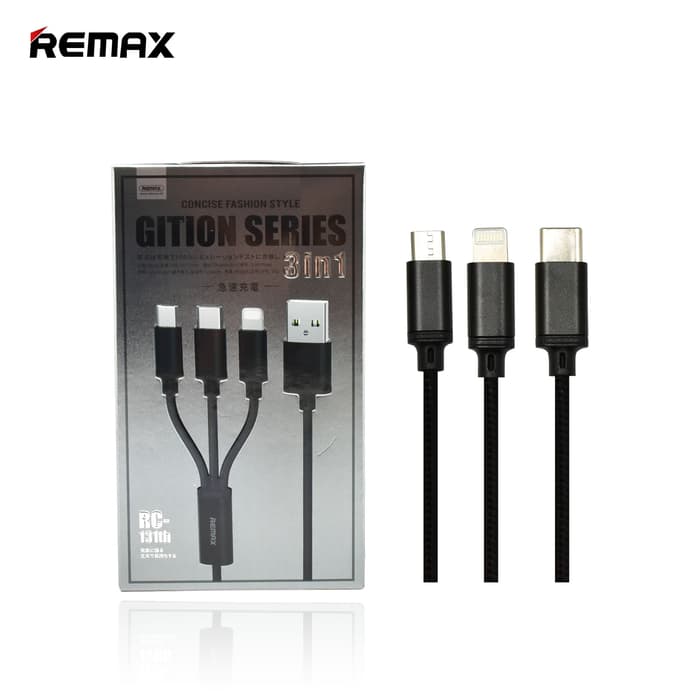 Remax CONCISE FASHION STYLE GITION SERIES 3in1 - Micro USB, Type-C, Lightning Charging Cable. 