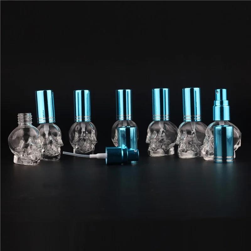 5pcs 8ML 9Colors Mini Travel Unique PersonalitY Skull Shape Empty Glass Perfume Bottle Small Sample Portable Parfume Bottles