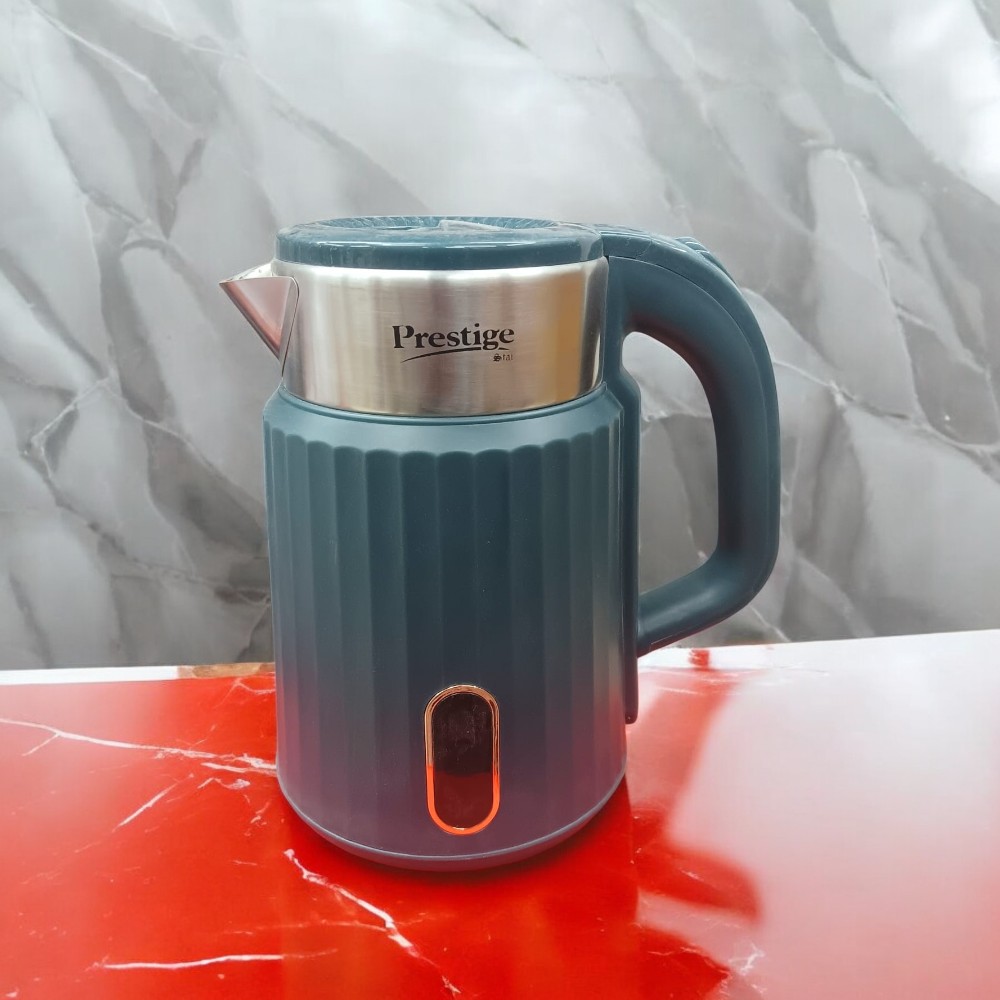 "Prestige Electric Kettle 2.5L, 1500W Stainless Steel & Plastic, Fast Boiling Water Heater, Auto Shut-Off Safety Feature, Multiple Color Choices, 220V 50Hz, Ideal for Home, Office, & Kitchen Use". 