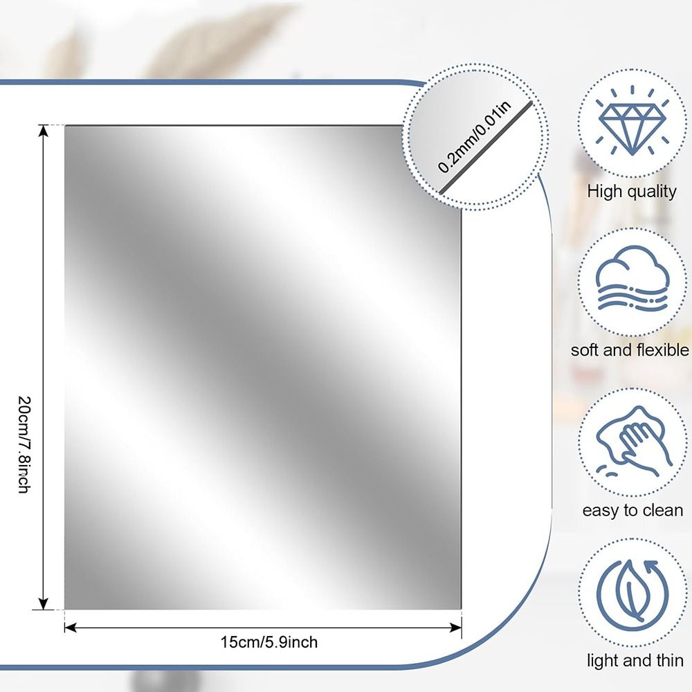 Safety Unbreakable Flexible Mirror Sheets Non Glass Cuttable PET Plastic Mirror Sheet Frameless Square Self Adhesive Stick on Mirror Tiles DIY Craft. 
