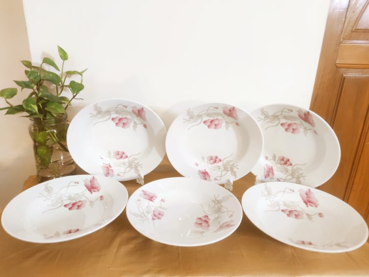 2-Piece Ceramic Dinner Plate Set White With Full Body Flower Print 9 Inch - Elevate Your Dining Experience With This Set Of Two Ceramic Dinner Plates Featuring A Charming Flower Print Design. 