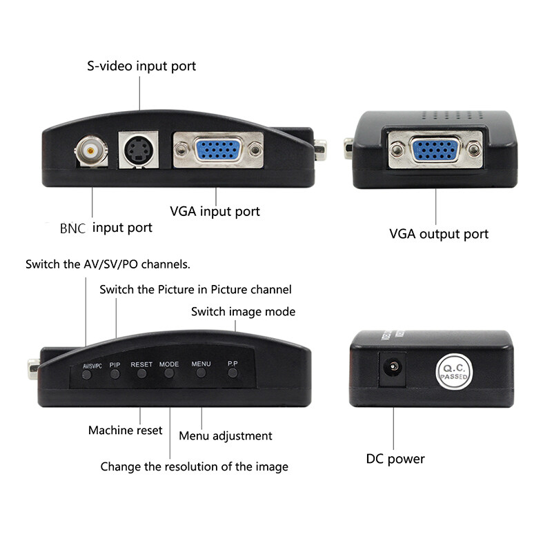 HXSJ HW-2404 BNC to VGA Video Converter, S-video Input to PC VGA Out Adapter with Dc Cable or S Video Cable or Power Adapter. 
