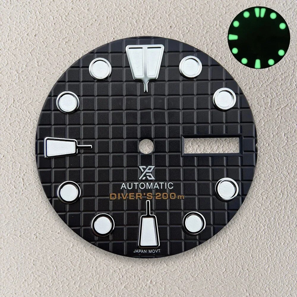 28.5mm S Logo Waffle Pattern Dial Suitable For Japanese NH36 Movement Green Luminous Watches Accessories Modification. 