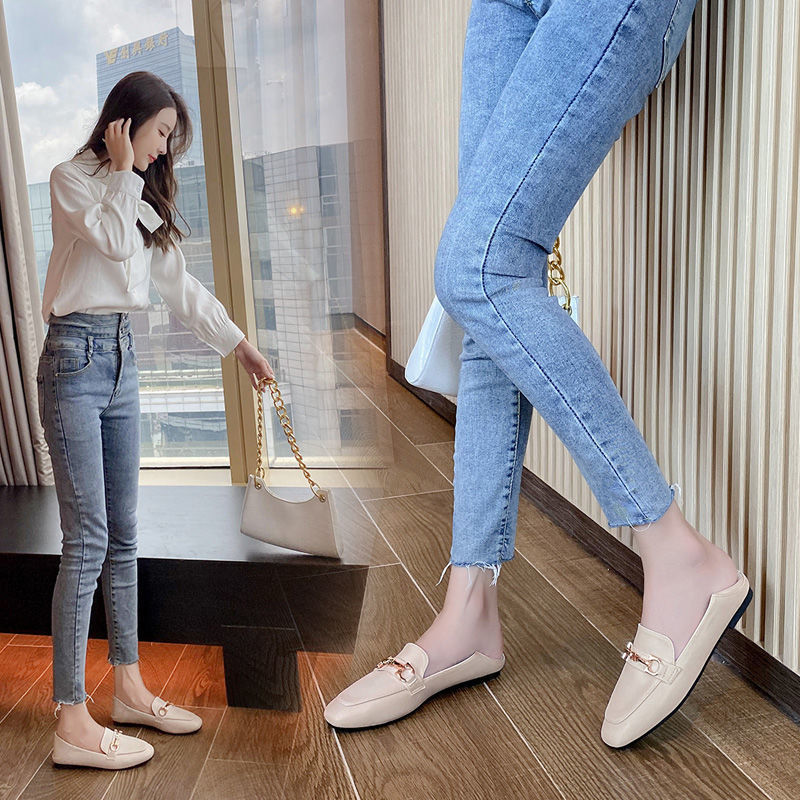 Single shoes, Jurchen moccasins, women's slip-on non-slip, flat-soled, British-style casual loafers, soft-soled lazy beanie shoes. 