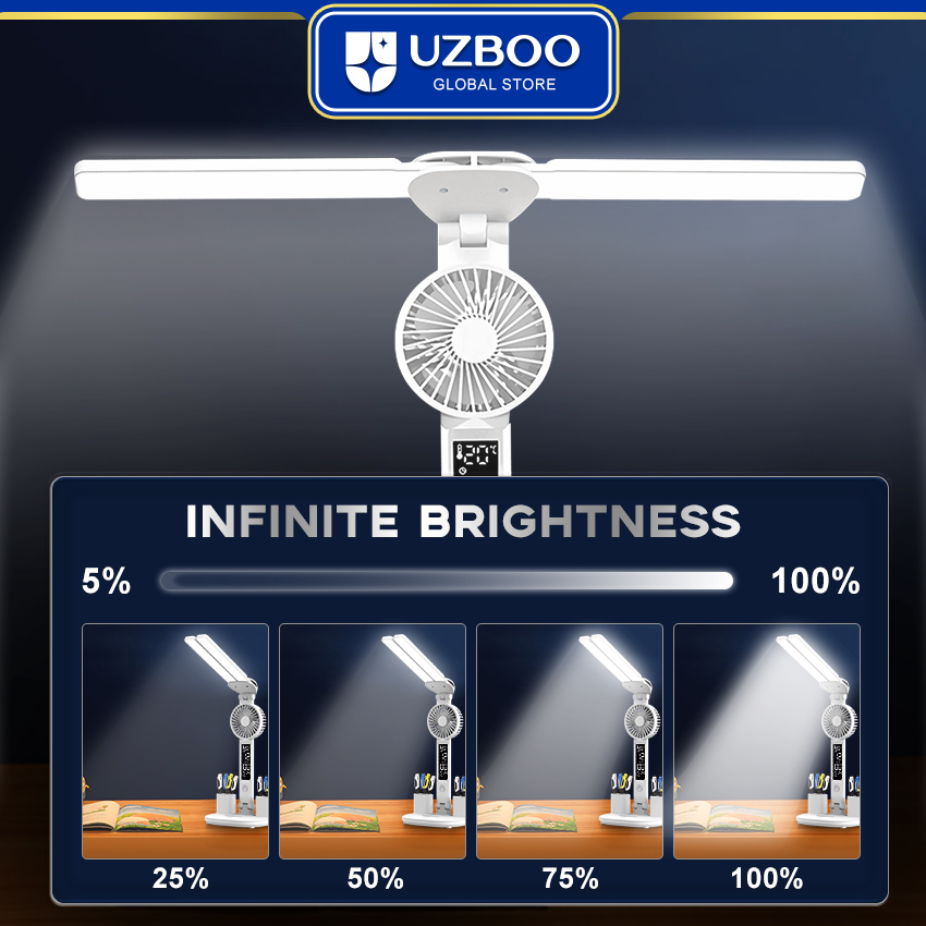 UZBOO Desk Lamp Double-head Table Lamps Eye Protection Lights 3 Color Touch Dimming Lamp Desk Light Modern Table Lamp With Fan Function Work And Pen Container Function Easy Use For Office Dormitory Bedroom. 