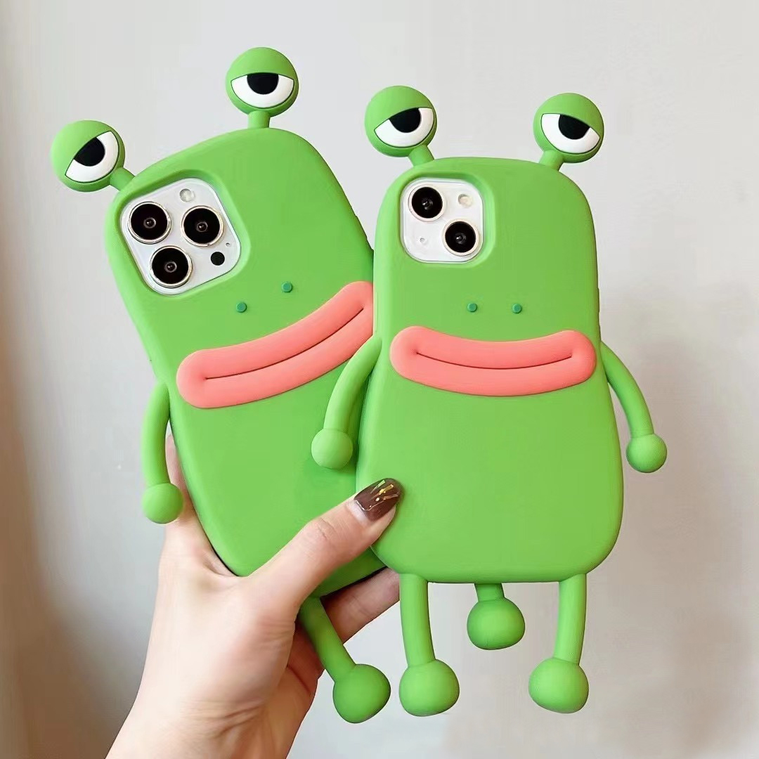 Sroof  Case  For iPhone 6 7 8 11 12 13 14 15 16 Pro 7 8 14 15 Plus 12 Mini 13 Mini X XR XS Max Fun and funny cartoon cute green frog silicone soft shell anti drop phone case back cover. 