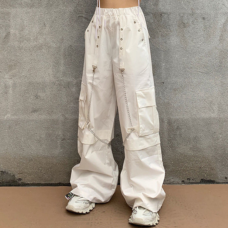 Mall Goth White Cargo Pants Women Gothic Hippie Streetwear Chain Punk Loose  Pants Baggy Oversize Korean Style