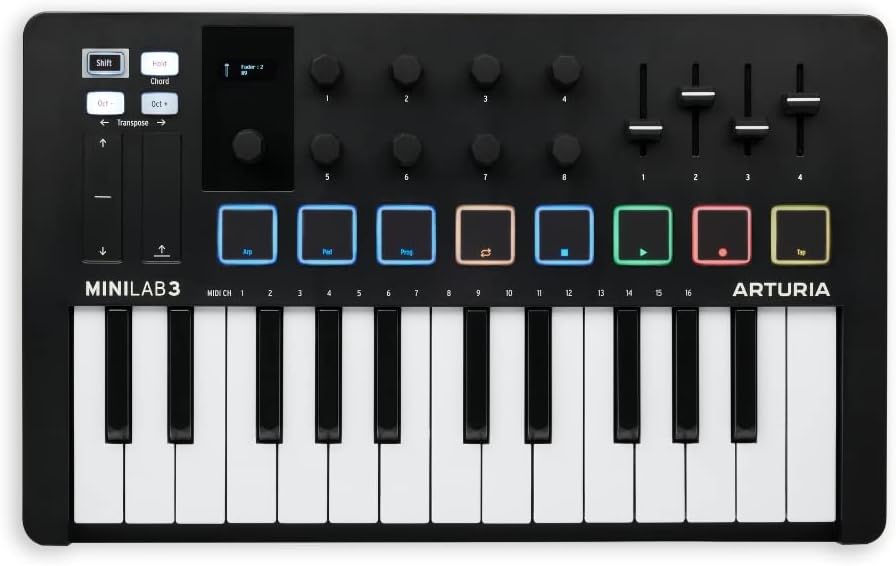 Arturia - MiniLab 3 - Universal MIDI controller for music production with all-in-one software package - 25 keys, 8 multicolor pads - black