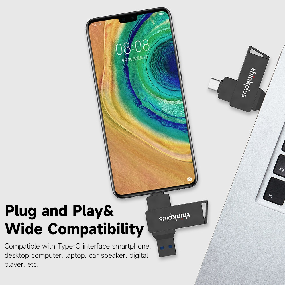 Lenovo thinkplus MU251 256GB 128GB 64GB 32GB USB3.0+Type-C Dual-port U Disk Rotatable Metal USB Flash Drive High-speed Transmission U disk. 
