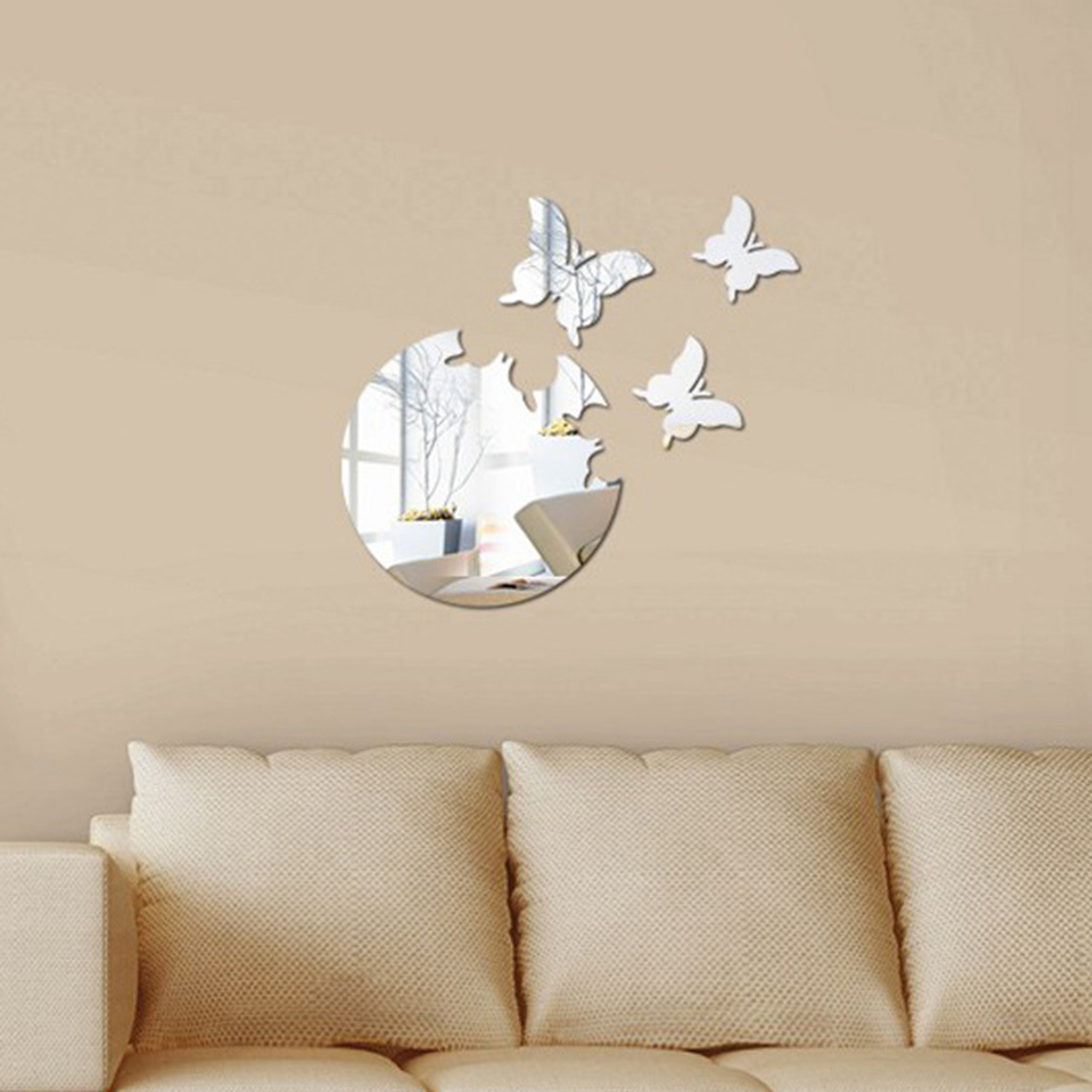 4Pcs/Set Wall Sticker Fade-resistant Strong Adhesive Acrylic 3D Butterfly Shaped Mirror Sticker for Home. 