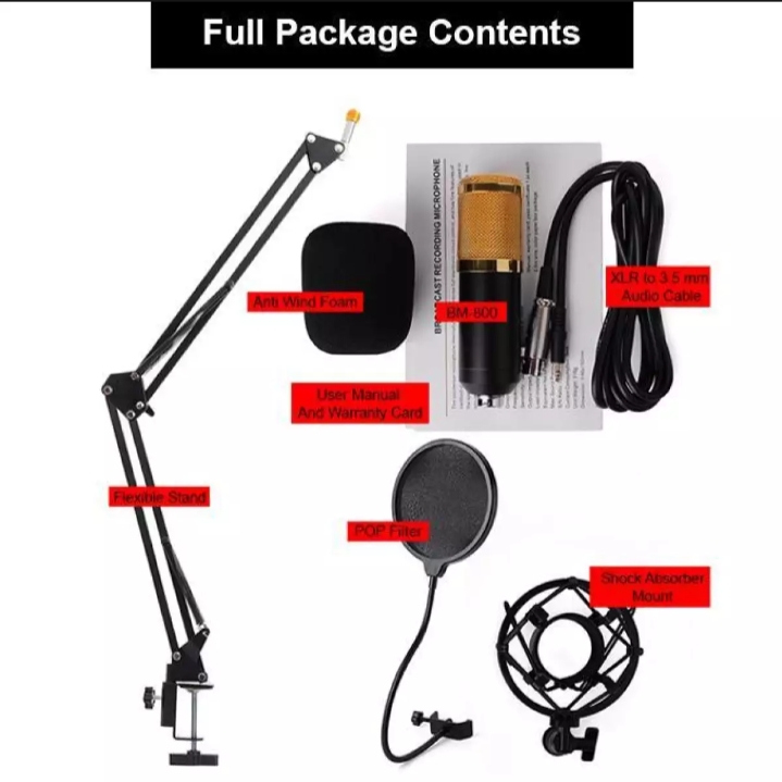 Professional Microfone Bm 800 With Pop Filter Bm 800 Studio Microphone Bm800 Condenser Microphone Kit Audio for Computer ASMR. 