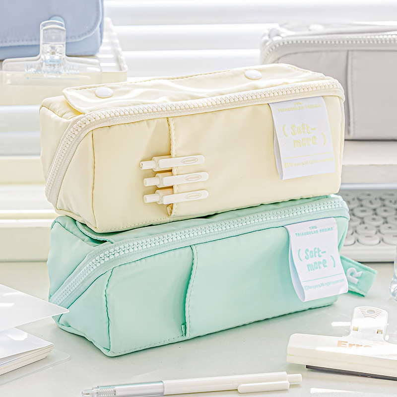 RosyPosy Large Capacity Partition Storage Double-Sided Small Tofu Modeling Pencil Case Large Opening PRISM Prism Pencil Case. 