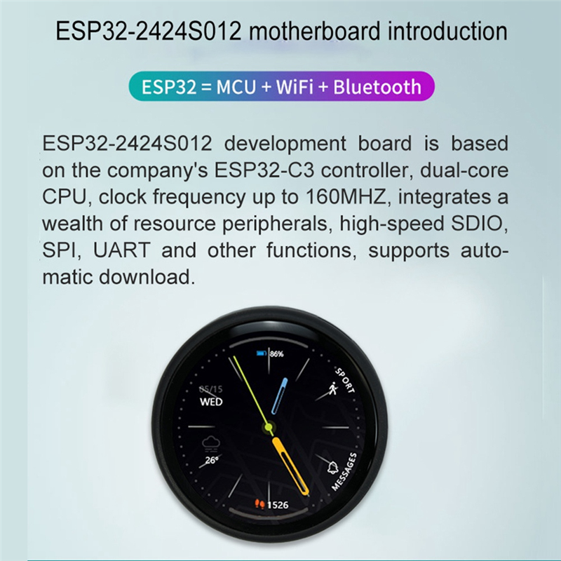 NCANRUI ESP32-C3 Development Board 1.28 Inch Round LCD Display Touch Screen with Wifi Bluetooth Module. 