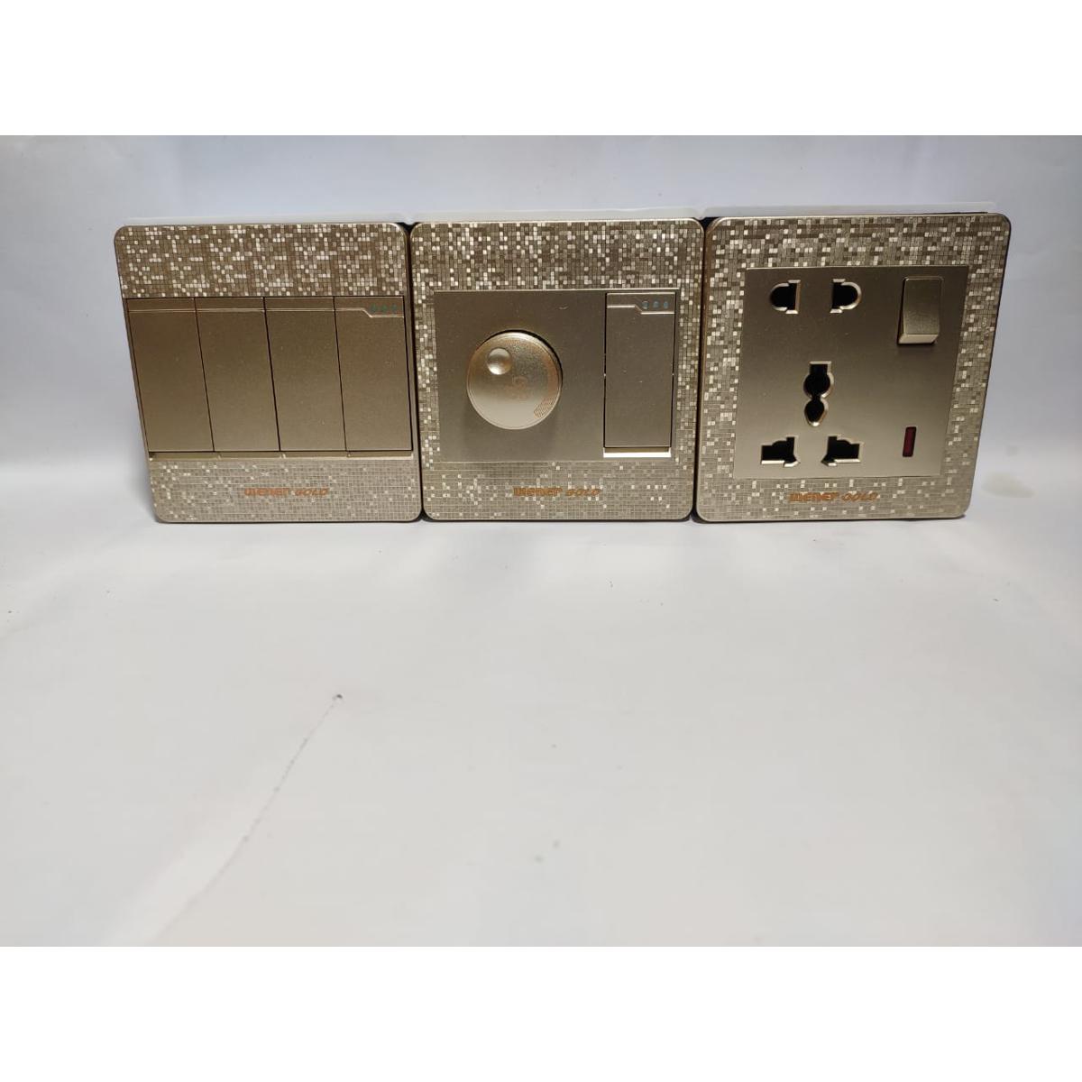 Wener Gang Gold Switch Standard Value Pack: 4 Gang+ Fan Dimmer+13A 5 pin Multi Socket