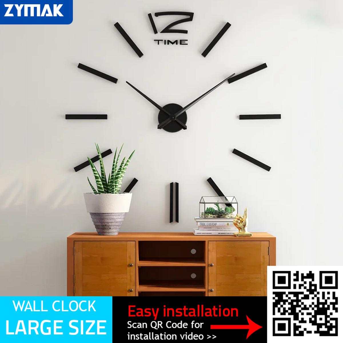 Zymak WP-55PB Glossy Acrylic 3D Sticker Type Wall Clock Large Size DIY Wall Clock. 