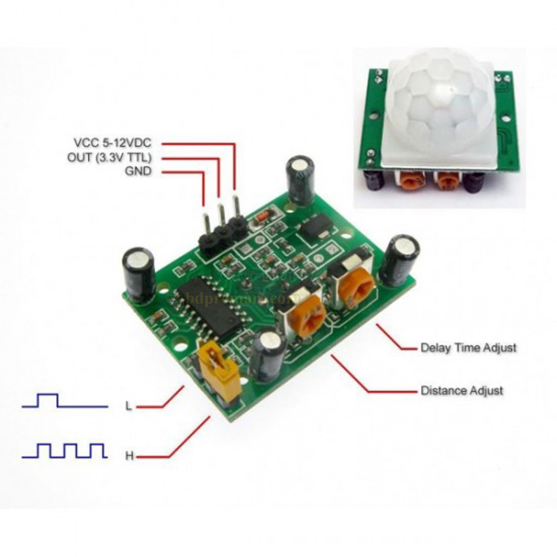 HC-SR501 PIR Motion Sensor IR Sensor Module Infrared Motion Sensor Adjustable IR Pyroelectric for Arduino and other Projects. 