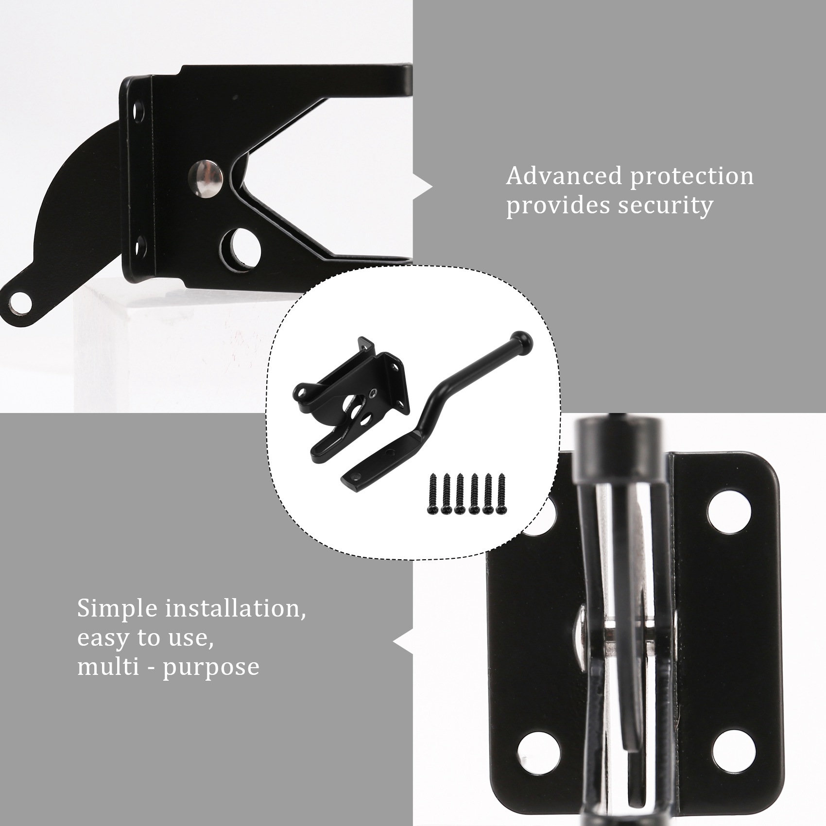 Self Locking Gate Latch Automatic Gravity Lever Fence Gate Lock for Wood Fence Gate Door Latches Steel Black. 