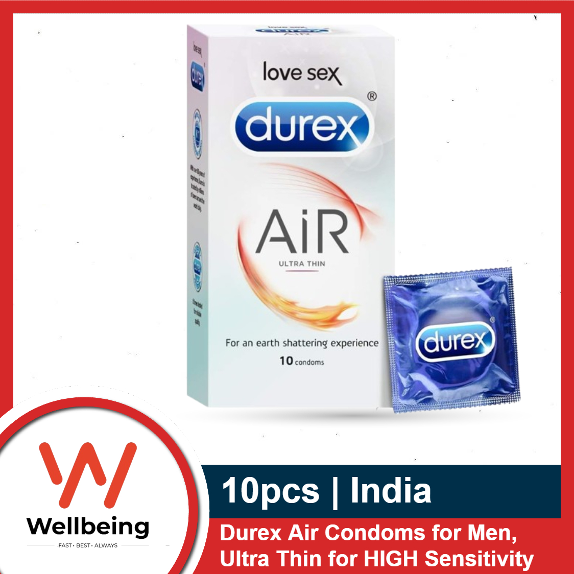 Durex Air Ultra Thin / Extra Thin Condom for an Earth Shattering Experience - 10pcs Pack (Made In India)