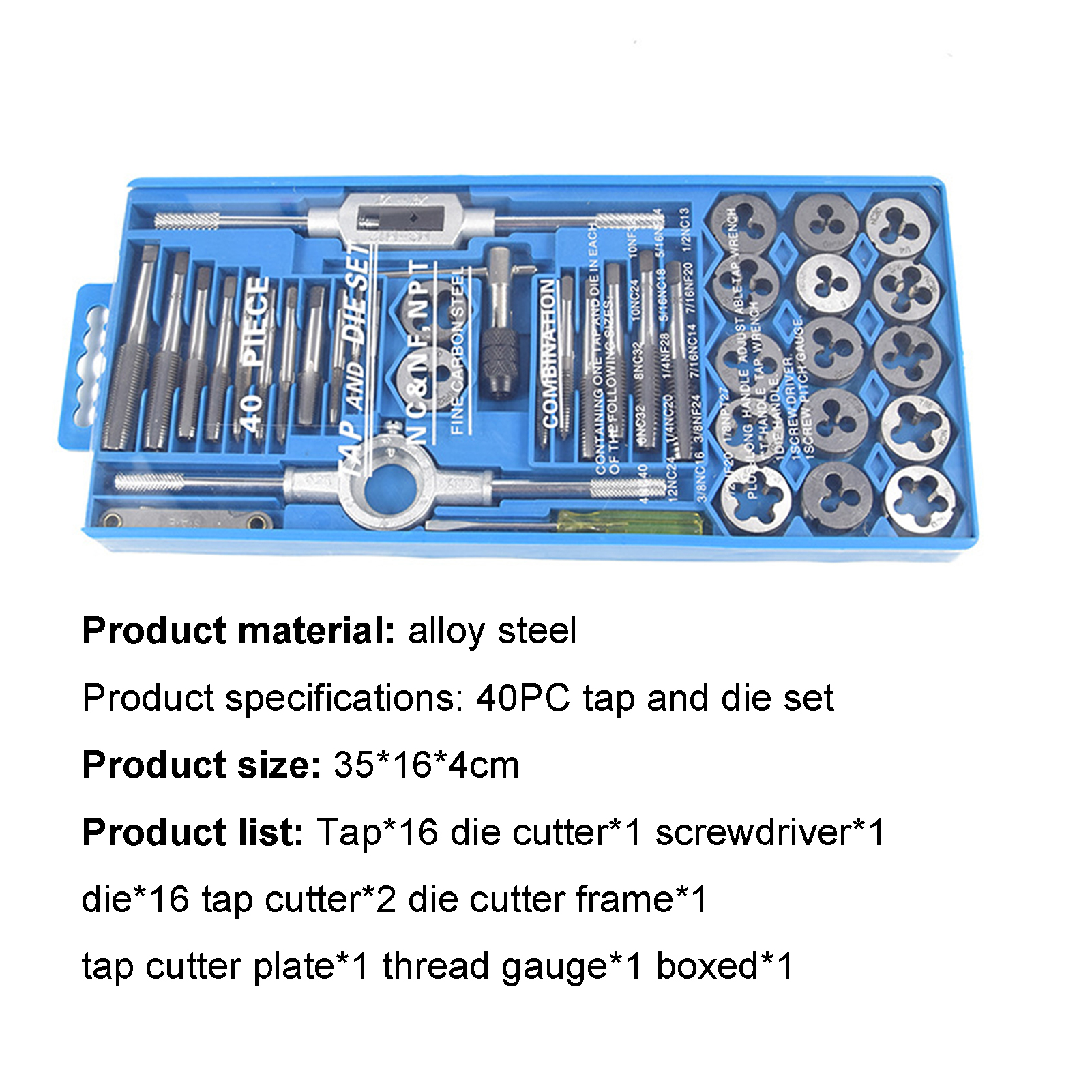 40Pcs Tap Die Set High Hardness Stainless Imperial Threading Tool Renewing Tap Set for Tapping. 