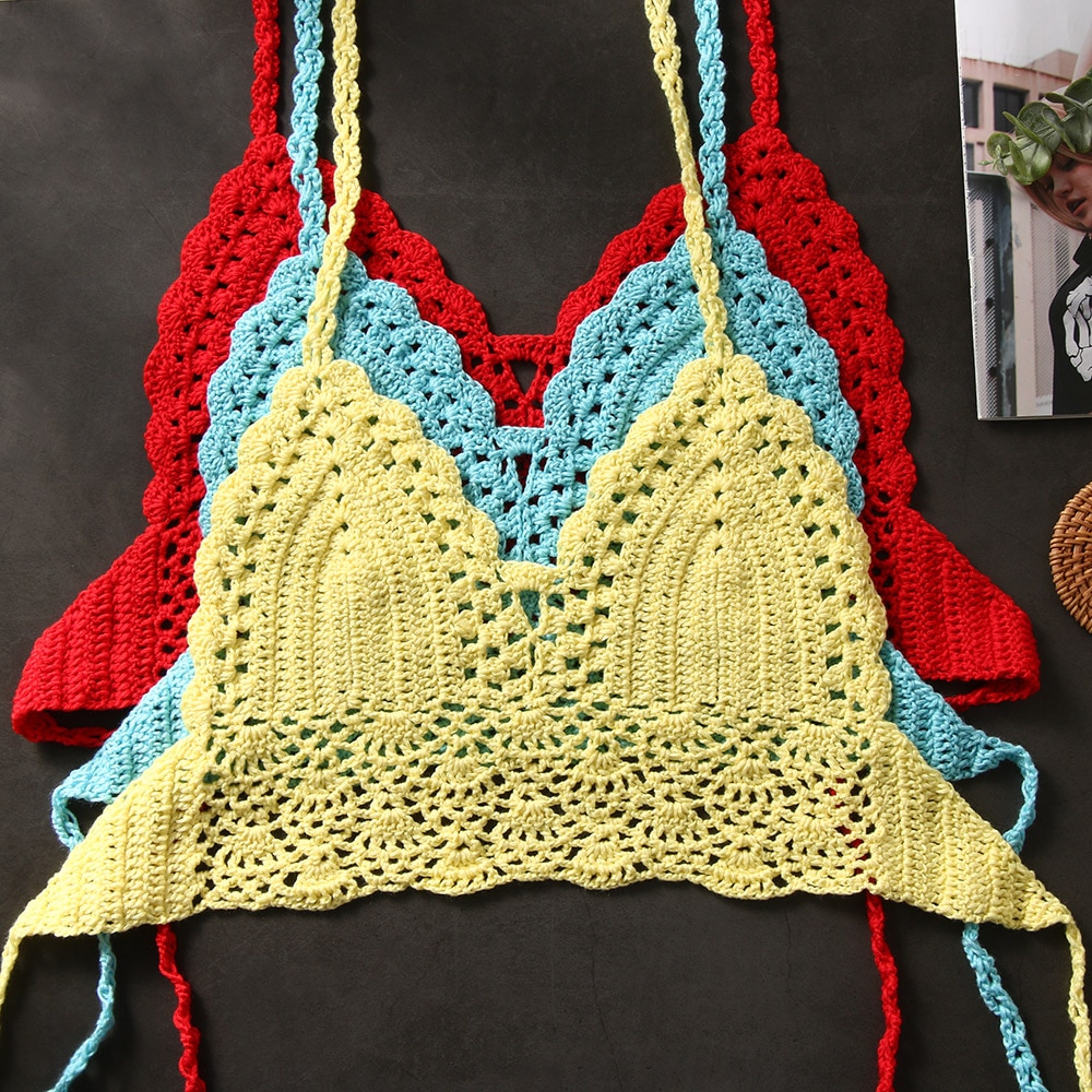 ▷ Women Bikini Crop Top Crochet Boho Bralette Halter Cami Knitted Bra Tank  Tops US - CENTRO COMERCIAL CASTELLANA 200 ◁