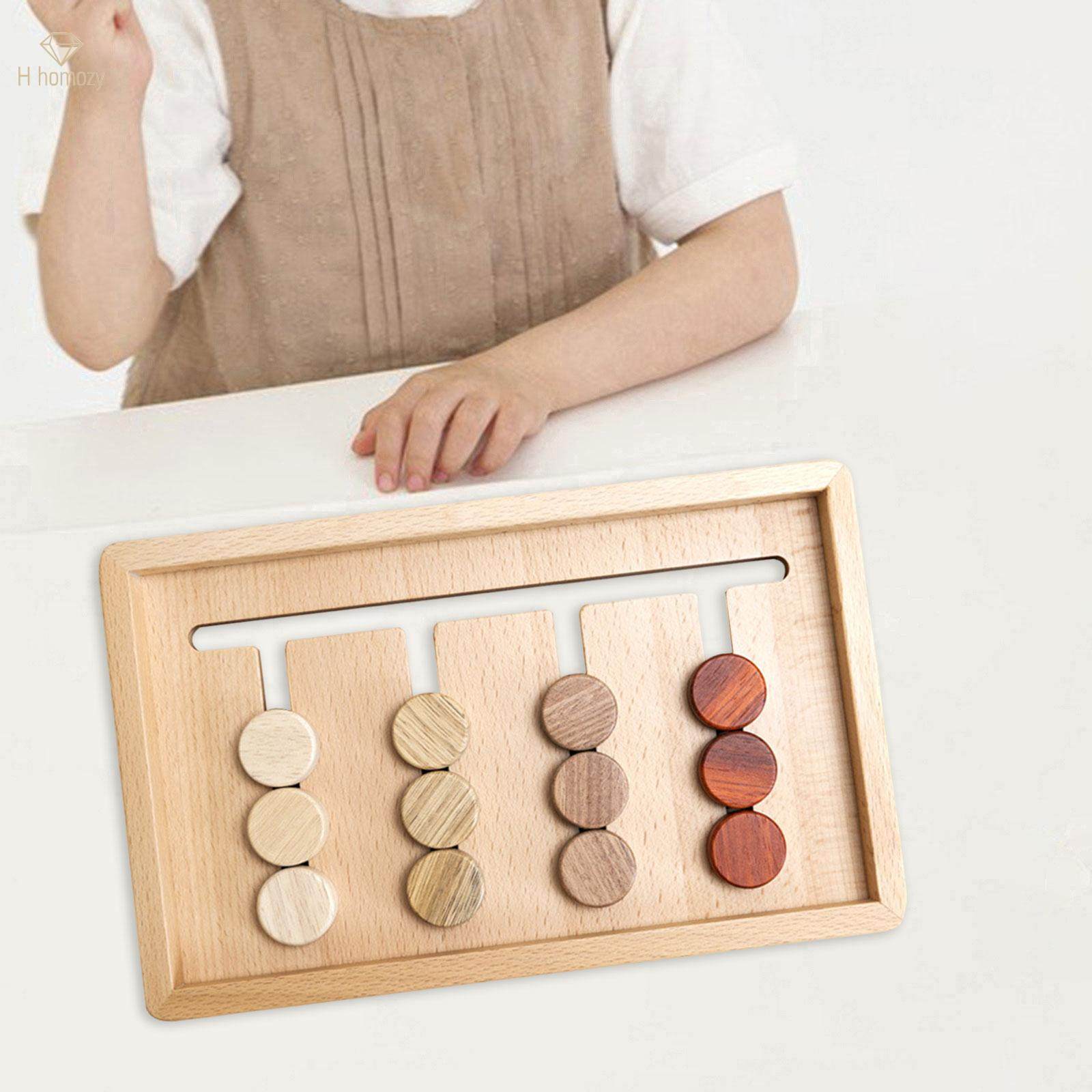 Montessori Preschool Learning Toys Slide Puzzle Board, Shape Color Sorting Matching, Creative Brain Teasers Game for Boys, Children Girls. 