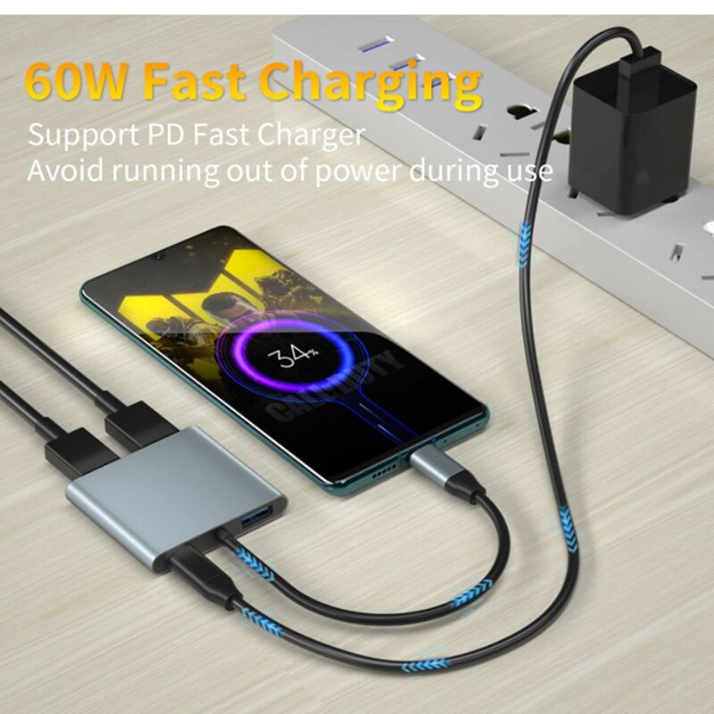 【Ready Stock+FREE Shipping+COD】3 4 High Speed 4 Ports USB C to HDMI 4K VGA USB3.0 PD Charging Hub Type C Docking Station Usb C Hub For Laptop Mobile Phone Tablet Switch USB C Dock. 